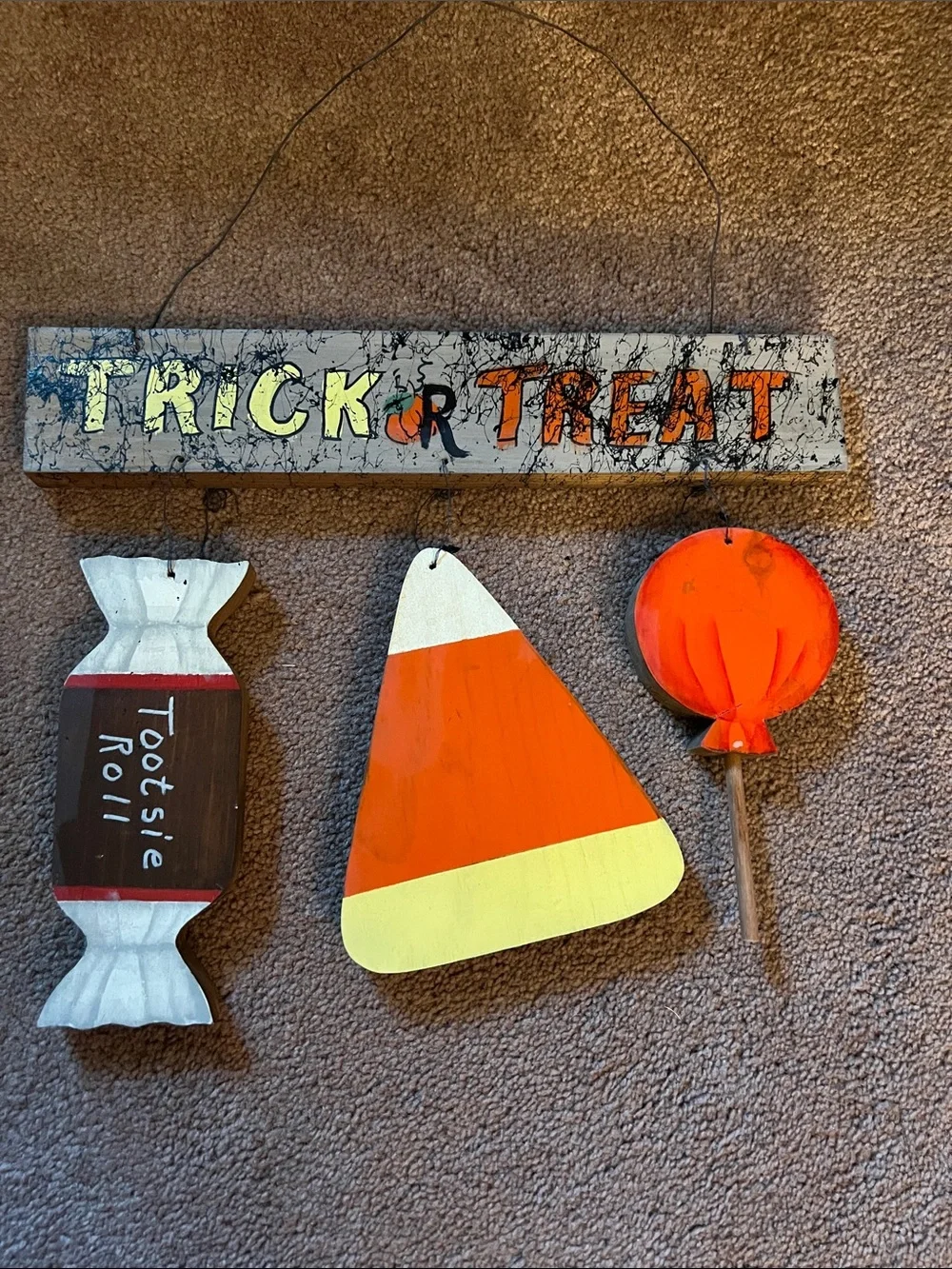 Trick or Treat Halloween Hanging Wall Sign - Orange, Yellow, Black